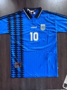 NEW adidas Men’s Large Blue Argentina Maradona #10 Soccer Jersey Black Pattern